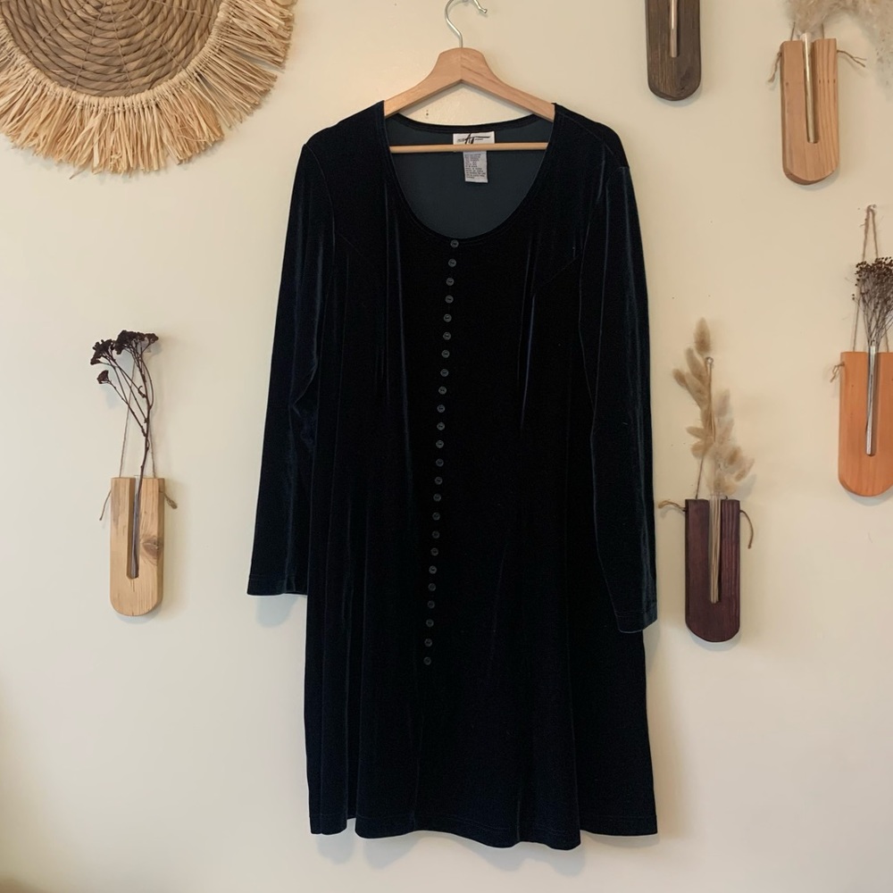 Vintage Green Velvety Longsleeve Dress Size 16W by Alix Taylor